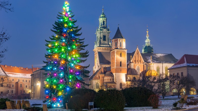 Det Kongelige Slott, Wawel Det Kongelige Slott, Wawel med juletre foran
