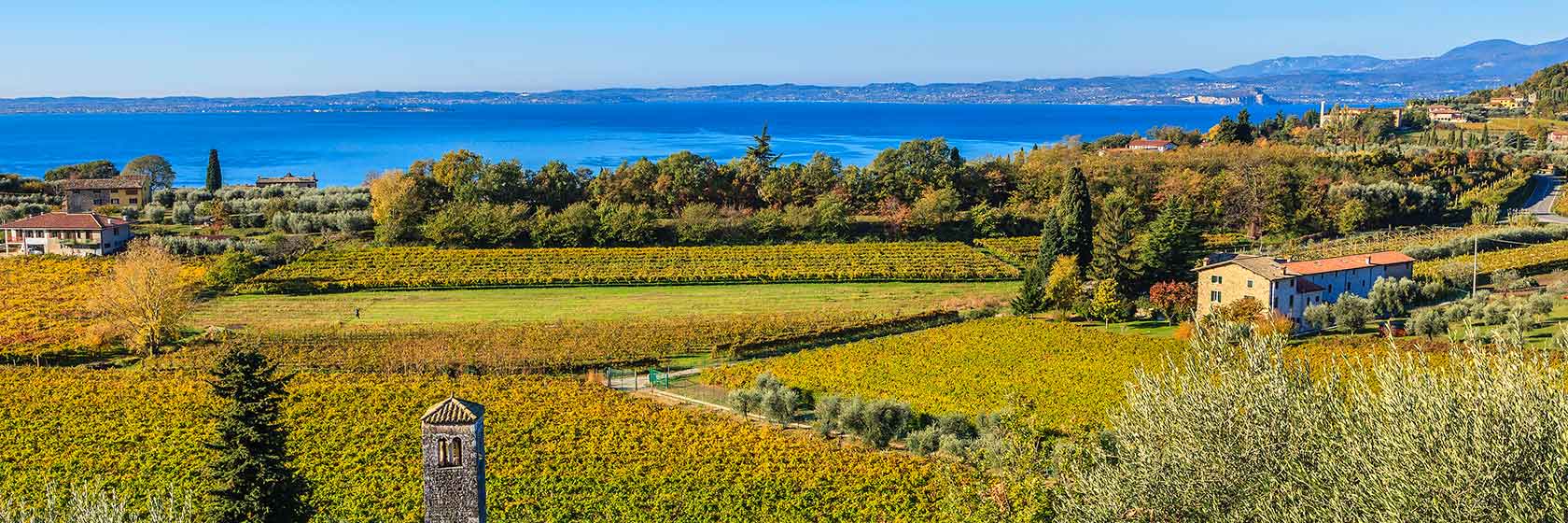 Utsikt mot landsbyen Bardolino og Gardasj�en. 